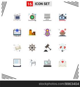 Modern Set of 16 Flat Colors and symbols such as update, monitor, computer, gear, movie Editable Pack of Creative Vector Design Elements