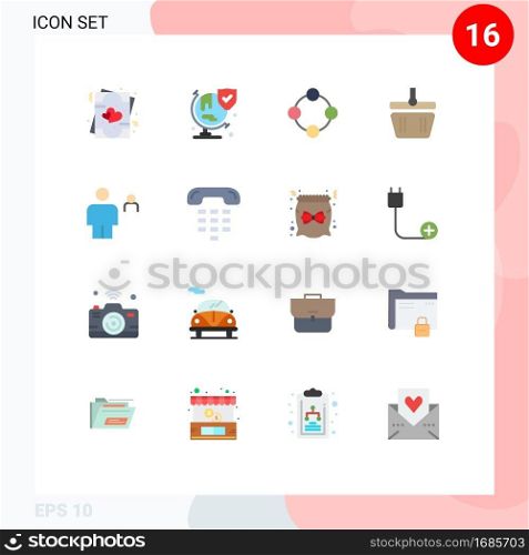 Modern Set of 16 Flat Colors Pictograph of avatar, shapping, baby rattle, cart, toy Editable Pack of Creative Vector Design Elements