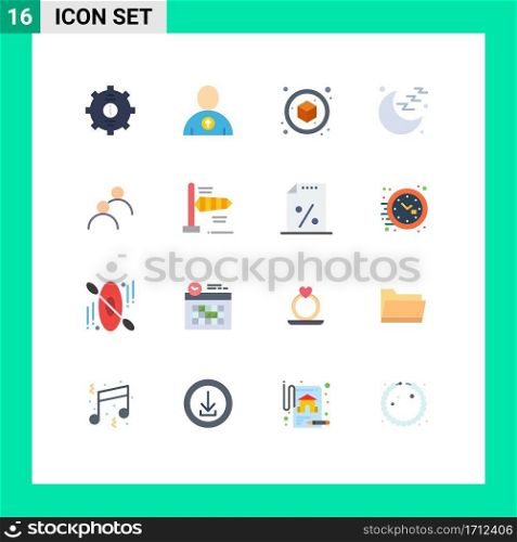 Modern Set of 16 Flat Colors Pictograph of basic, looked, box, user, moon Editable Pack of Creative Vector Design Elements