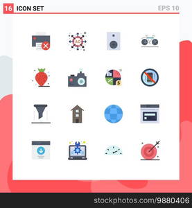 Modern Set of 16 Flat Colors Pictograph of berry, walk, devices, movement, technology Editable Pack of Creative Vector Design Elements