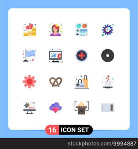 Modern Set of 16 Flat Colors Pictograph of finish, seo, woman, productivity, report Editable Pack of Creative Vector Design Elements