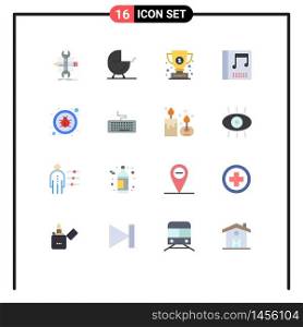 Modern Set of 16 Flat Colors Pictograph of fixing, music, pram, media, success Editable Pack of Creative Vector Design Elements