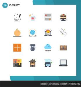 Modern Set of 16 Flat Colors Pictograph of gdpr, orange, switch, fruit, pancake Editable Pack of Creative Vector Design Elements