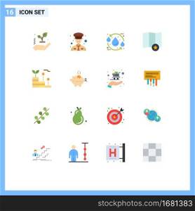 Modern Set of 16 Flat Colors Pictograph of money, growth, ecology, finance, place Editable Pack of Creative Vector Design Elements