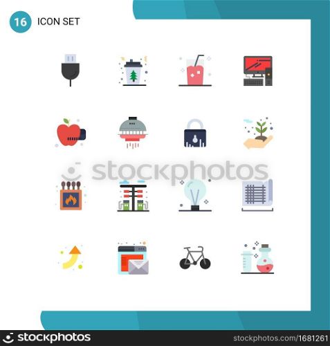 Modern Set of 16 Flat Colors Pictograph of office, computer, hot, summer, ice Editable Pack of Creative Vector Design Elements