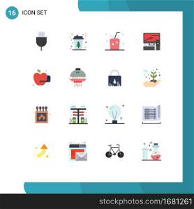 Modern Set of 16 Flat Colors Pictograph of office, computer, hot, summer, ice Editable Pack of Creative Vector Design Elements