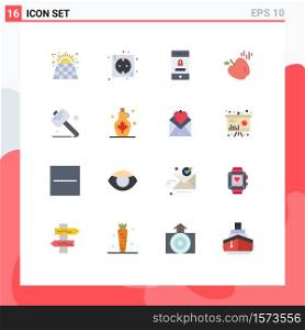 Modern Set of 16 Flat Colors Pictograph of saw, food, plug, apple, security Editable Pack of Creative Vector Design Elements