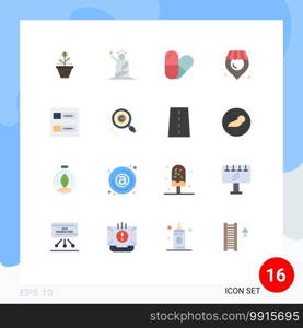 Modern Set of 16 Flat Colors Pictograph of supermarket, location, landmarks, table, usa Editable Pack of Creative Vector Design Elements