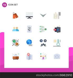 Modern Set of 16 Flat Colors Pictograph of user, add, pc, drink, food Editable Pack of Creative Vector Design Elements