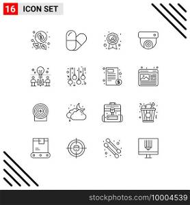 Modern Set of 16 Outlines and symbols such as accessories, solution, ribbon, idea, team Editable Vector Design Elements
