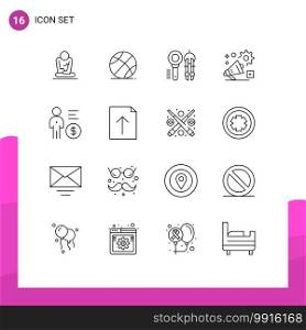 Modern Set of 16 Outlines and symbols such as advertisment, announcement, search, setting, geometry Editable Vector Design Elements