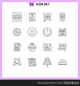 Modern Set of 16 Outlines and symbols such as american, money, cloud, server, valentine Editable Vector Design Elements