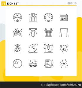 Modern Set of 16 Outlines and symbols such as audio, radio, insurance, right, interface Editable Vector Design Elements