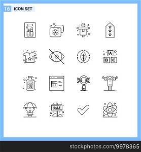 Modern Set of 16 Outlines and symbols such as baby, tag, agriculture, star, military Editable Vector Design Elements