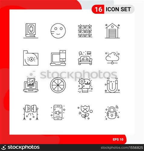 Modern Set of 16 Outlines and symbols such as bank, office, study, estate, plant Editable Vector Design Elements