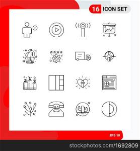 Modern Set of 16 Outlines and symbols such as cake, economics, service, business, arrows Editable Vector Design Elements