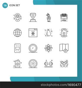 Modern Set of 16 Outlines and symbols such as cv, file, cup, document, decision Editable Vector Design Elements