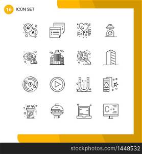 Modern Set of 16 Outlines and symbols such as cyber, weight, affection, weighing, machine Editable Vector Design Elements