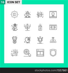 Modern Set of 16 Outlines and symbols such as digital art, day, speaker, earth, holiday Editable Vector Design Elements