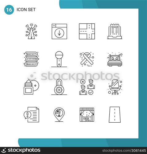 Modern Set of 16 Outlines and symbols such as education, newspaper, down, newsletter, laptop Editable Vector Design Elements