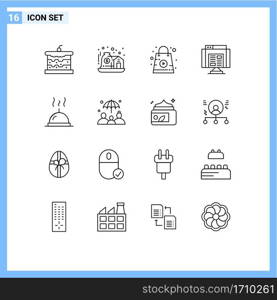 Modern Set of 16 Outlines and symbols such as food, web, online, data, application Editable Vector Design Elements