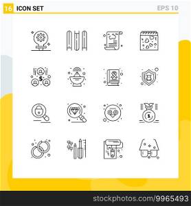 Modern Set of 16 Outlines and symbols such as investors, romance, news, love, calendar Editable Vector Design Elements