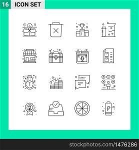 Modern Set of 16 Outlines and symbols such as laboratory, chemistry, remove, number, first position Editable Vector Design Elements