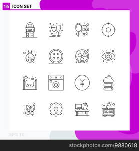 Modern Set of 16 Outlines and symbols such as lady bug, target, duties, position, circle Editable Vector Design Elements