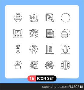 Modern Set of 16 Outlines and symbols such as multimedia, film, search, cinema, circle Editable Vector Design Elements