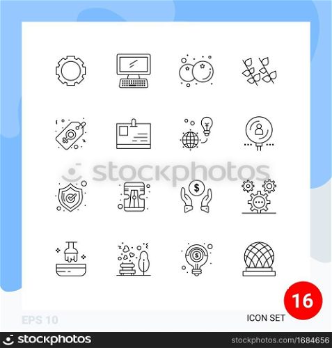 Modern Set of 16 Outlines and symbols such as price, spring, blueberry, nature, ecology Editable Vector Design Elements