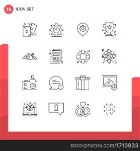 Modern Set of 16 Outlines and symbols such as prize, cup, settings, award, location Editable Vector Design Elements