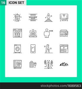 Modern Set of 16 Outlines and symbols such as server, wifi, film, things, internet Editable Vector Design Elements