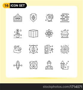 Modern Set of 16 Outlines and symbols such as show, magic, shield, box, thinking Editable Vector Design Elements