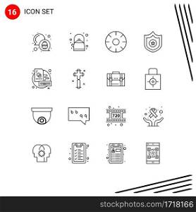 Modern Set of 16 Outlines and symbols such as sketch, board, fresh, shield, police Editable Vector Design Elements