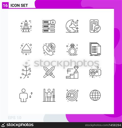 Modern Set of 16 Outlines and symbols such as smartphone, secure, server download, mobile, stars Editable Vector Design Elements