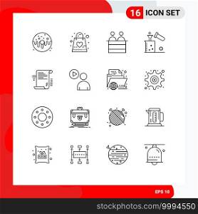 Modern Set of 16 Outlines and symbols such as test tube, science, kid, chemical, jury Editable Vector Design Elements