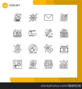 Modern Set of 16 Outlines and symbols such as truck, gift delivery, mail, delivery, goals Editable Vector Design Elements