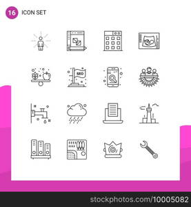 Modern Set of 16 Outlines and symbols such as ultrasound, sonogram, panel, pregnancy, technology Editable Vector Design Elements