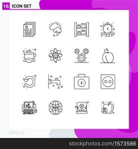 Modern Set of 16 Outlines Pictograph of coffee, time, box, wristwatch, clock Editable Vector Design Elements
