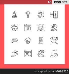 Modern Set of 16 Outlines Pictograph of credit, card, e search, water, ocean Editable Vector Design Elements