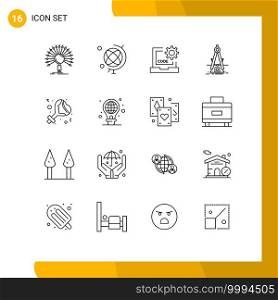 Modern Set of 16 Outlines Pictograph of development, product, code, measure, programming Editable Vector Design Elements