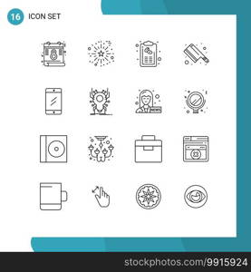 Modern Set of 16 Outlines Pictograph of education, mobile, coffee, knife, cleaver Editable Vector Design Elements