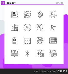 Modern Set of 16 Outlines Pictograph of furniture, crash, shuffle, car, stack Editable Vector Design Elements