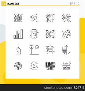 Modern Set of 16 Outlines Pictograph of graph, analytics, mind, graph, analytics Editable Vector Design Elements