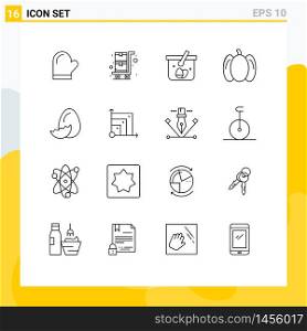 Modern Set of 16 Outlines Pictograph of holiday, egg, basket, vegetables, food Editable Vector Design Elements