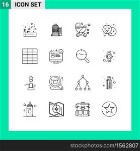 Modern Set of 16 Outlines Pictograph of hospital website, grid, baby, party, food Editable Vector Design Elements