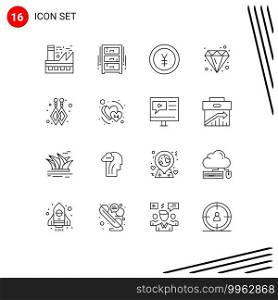 Modern Set of 16 Outlines Pictograph of jewel, brilliant, office draw, design, money Editable Vector Design Elements