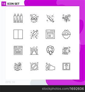 Modern Set of 16 Outlines Pictograph of layout, grid, drop, record, microphone Editable Vector Design Elements
