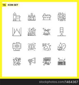 Modern Set of 16 Outlines Pictograph of map, interaction, wedding, app, vehicles Editable Vector Design Elements