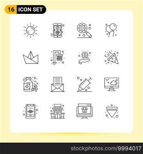 Modern Set of 16 Outlines Pictograph of paper, hobby, mobile, ireland, bloon Editable Vector Design Elements